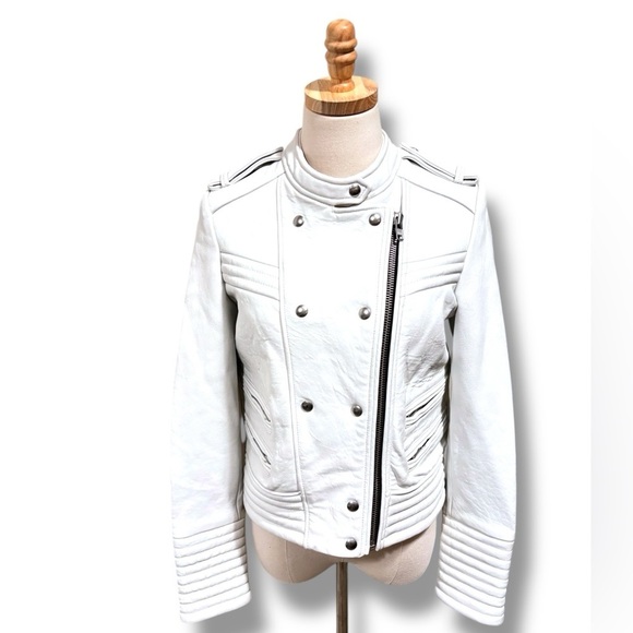 IRO Rojan White 100% Lamb Leather Moto Biker Jacket Size 40 - Picture 1 of 16